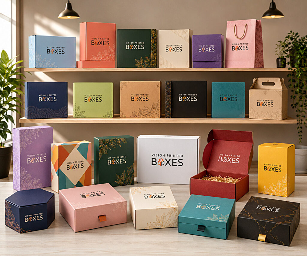Custom packaging display on shelves